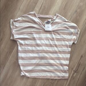 White Birch Pink and White Striped Short Sleeve Top